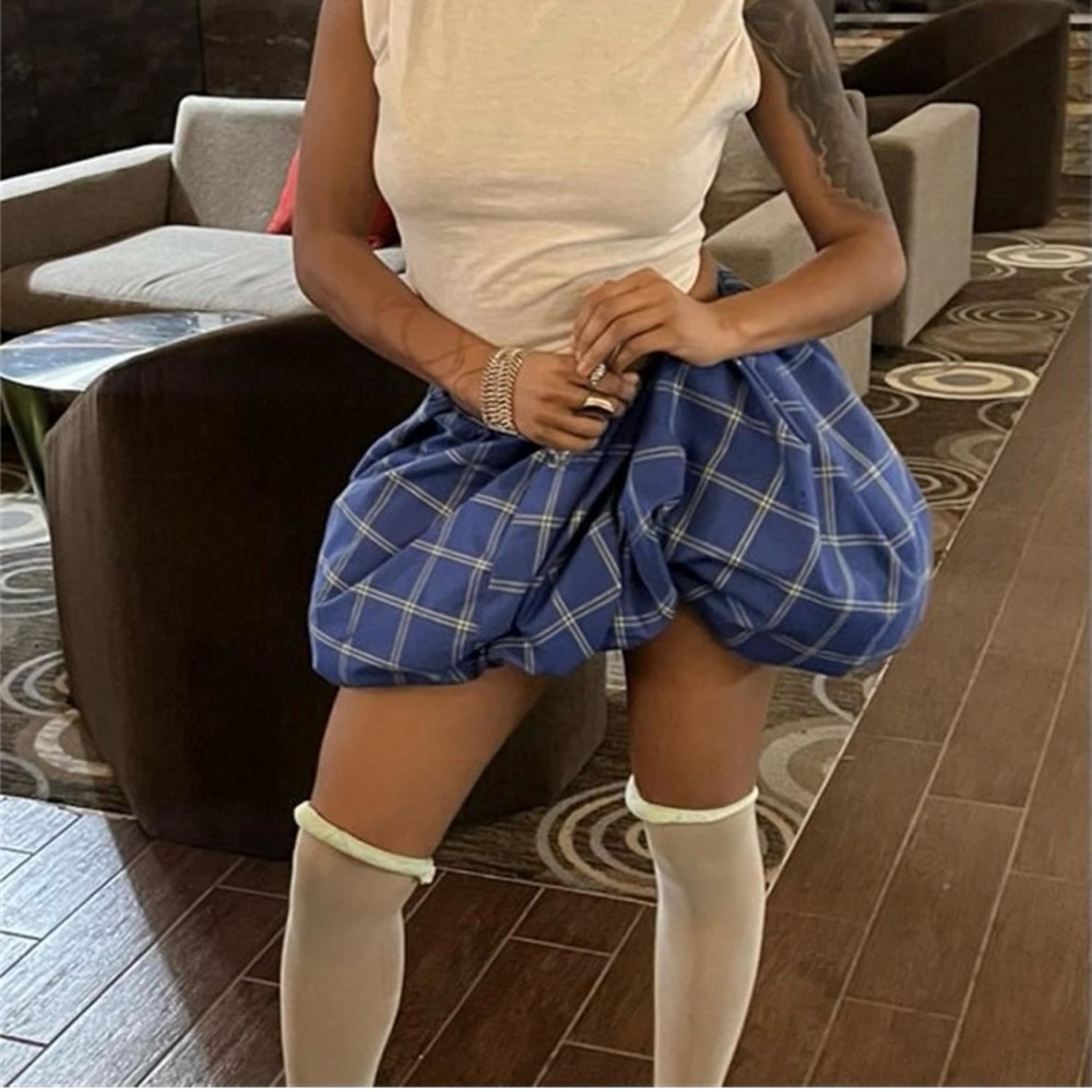 Y2K Plaid Bubble/Balloon Skirt